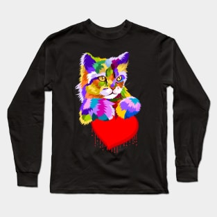 Colorful Cat Dripping Heart Gift for kittens Lovers Long Sleeve T-Shirt